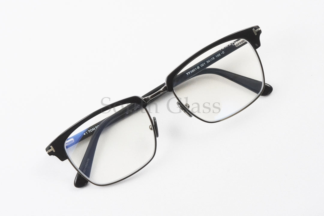 TOM FORD ブルーライトカット TF5801‐B 001 メタル サーモントブロー スクエア 眼鏡 おしゃれ アジアンフィット トムフォード 正規品