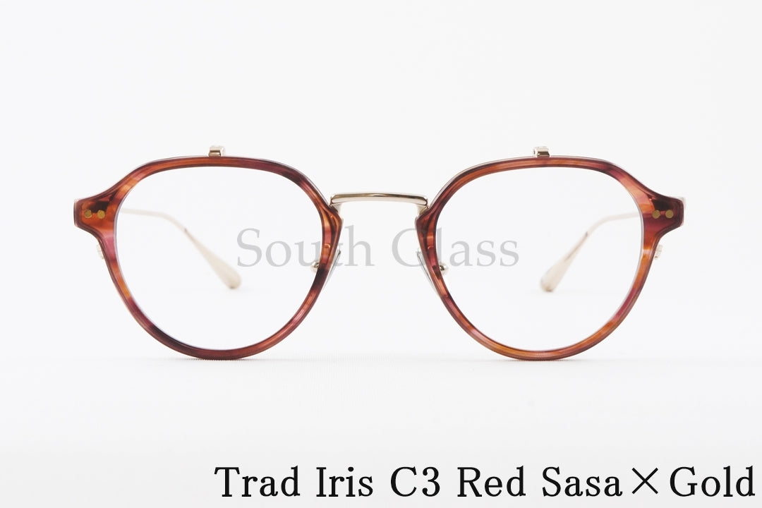 Trad 単式 跳ね上げフレーム Iris C3 Red Sasa×Gold アイリス ボストン セル巻き メタル コンビネーション メガネ トラッド 正規品
