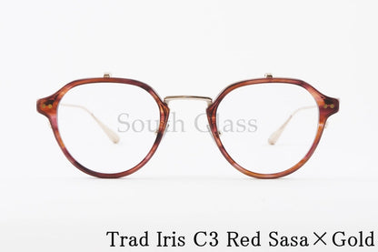 Trad 単式 跳ね上げフレーム Iris C3 Red Sasa×Gold アイリス ボストン セル巻き メタル コンビネーション メガネ トラッド 正規品