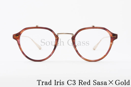 Trad 単式 跳ね上げフレーム Iris C3 Red Sasa×Gold アイリス ボストン セル巻き メタル コンビネーション メガネ トラッド 正規品