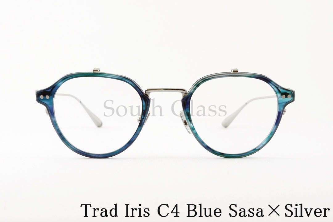 Trad 単式 跳ね上げフレーム Iris C4 Blue Sasa×Silver アイリス ボストン セル巻き メタル コンビネーション メガネ トラッド 正規品
