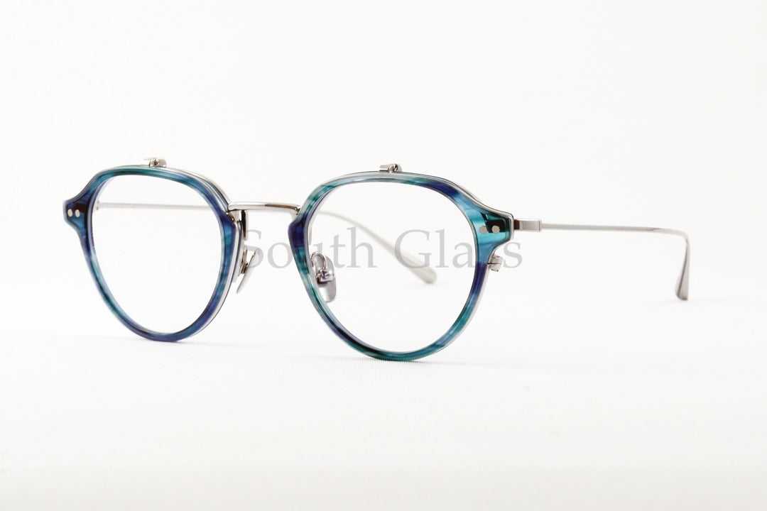 Trad 単式 跳ね上げフレーム Iris C4 Blue Sasa×Silver アイリス ボストン セル巻き メタル コンビネーション メガネ トラッド 正規品