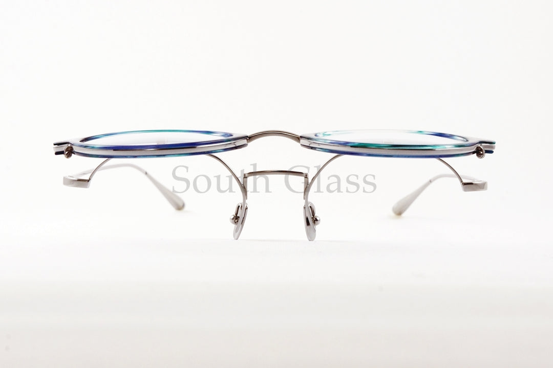 Trad 単式 跳ね上げフレーム Iris C4 Blue Sasa×Silver アイリス ボストン セル巻き メタル コンビネーション メガネ トラッド 正規品