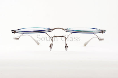 Trad 単式 跳ね上げフレーム Iris C4 Blue Sasa×Silver アイリス ボストン セル巻き メタル コンビネーション メガネ トラッド 正規品