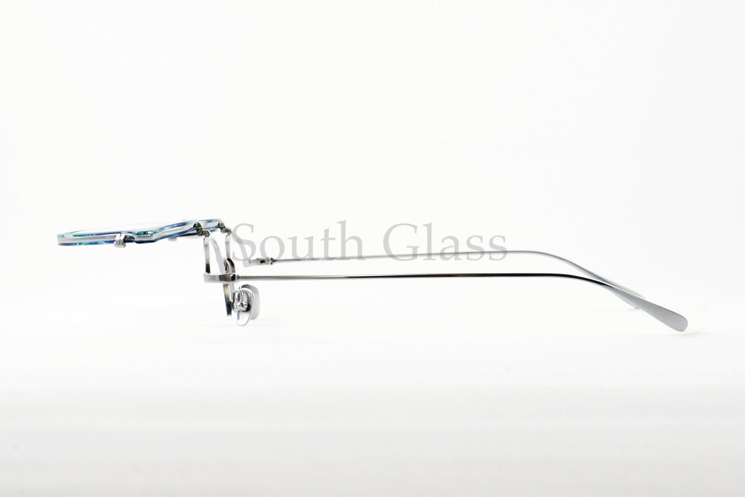 Trad 単式 跳ね上げフレーム Iris C4 Blue Sasa×Silver アイリス ボストン セル巻き メタル コンビネーション メガネ トラッド 正規品